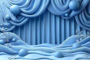 Surreal Blue Fabric Theater Stage with Abstract Elements for Creative Design photo