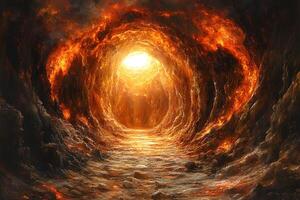 Fantasy Inferno Tunnel Fiery Portal and Dramatic Abstract Landscape photo