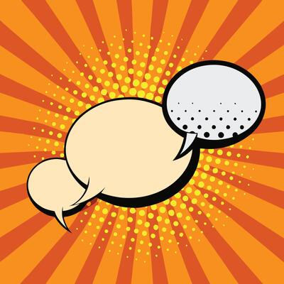 Empty Comic Bubbles with Sunburst Halftone Shadows on Light Blue