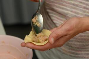 Creating delicious homemade dumplings in a cozy kitchen during a sunny afternoon photo