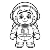Cartoon Outline Coloring Page Featuring an Astronaut Floating in Outer Space vector