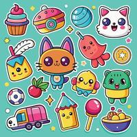 Adorable Cartoon Sticker Pack Featuring Characters and Objects for Digital Communication vector