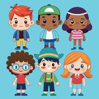 Vibrant and Inclusive Collection of Cartoon Kids Characters in Various Styles vector
