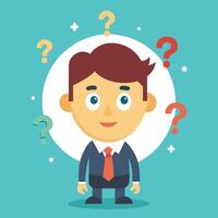 Businessman Struggles with Confusing Workplace Question Marks vector