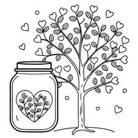 Enchanting Mason Jar Adorned with Delicate Heart Line Art vector