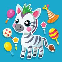 Charming Cartoon Sticker Set Featuring an Array of Adorable Zebras vector
