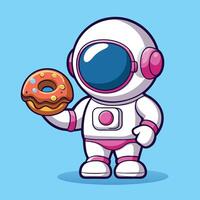 Adorable Astronaut Chef Floating in Space with a Delicious Donut vector