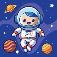 Amusing Astronaut Embracing Space s Vastness in Cartoon Style vector