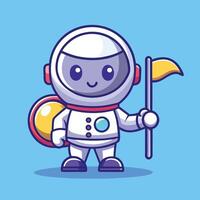 Adorable Astronaut Floating with Moon Flag Cartoon Illustration vector