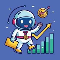 Astronaut in Space with Stock Market Chart Indicating Bullish Growth vector
