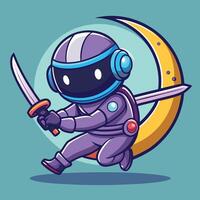 Kawaii Astronaut Ninja Swordsman Defending the Moon with Grace and Skill vector
