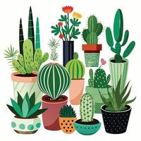 Intriguing Collection of Diverse Cacti and Succulents Displaying Vibrant Hues and Textures vector
