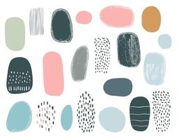 Set of colorful abstract shapes, stains, dots, blobs. Hand drawn paint strokes, dirty style. Artistic texture. Grunge brush stroke. vector