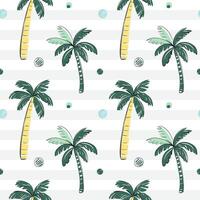 Seamless pattern with palm trees with black outline. Sketch, line art drawing style. Tropical backckground. vector