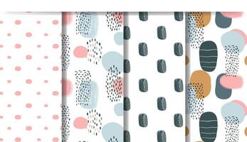 Seamless patterns with simple abstract shapes. Hand drawn texture in pastel colors. Geometric scandinavian backgrounds. vector