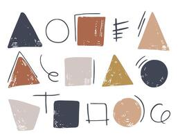 Hand drawn abstract shapes collection. Triangle, square, circle. Paint strokes, dirty style. Grunge texture. vector
