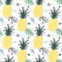 Seamless pattern with pineapple. Sketch, line art drawing style. Doodle tropical backckgrounds. vector