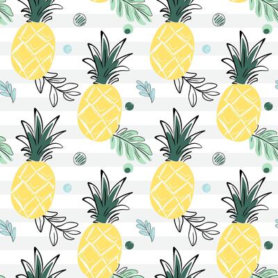 Seamless pattern with pineapple. Sketch, line art drawing style. Doodle tropical backckgrounds.
