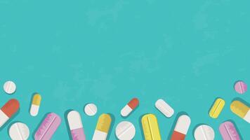 Medical background with close up of various pills and capsules. vector