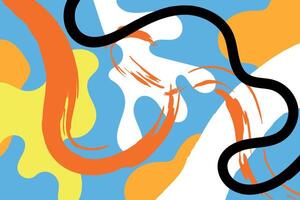 Abstract horizontal background with hand-drawn colorful wavy lines and paint brush strokes. Colorful design template for poster, web banner, print, cover, wall art. vector