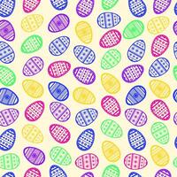 Bright colored easter eggs seamless pattern for Easter holidays on light yellow background. Ornamental eggs vector