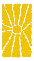 Sun groovy seamless pattern. Various yellow sun hippie square elements, hand drawn abstract wavy pattern in modern retro Matisse style. illustration isolated on transparent background vector