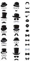 set of mustaches, hats, glasses and mustaches vector