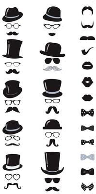 set of mustaches, hats, glasses and mustaches