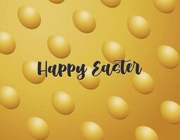 Golden eggs on a yellow background with the word happy easter vector