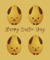 Happy Easter Day Text and Rabbit Eggs vector