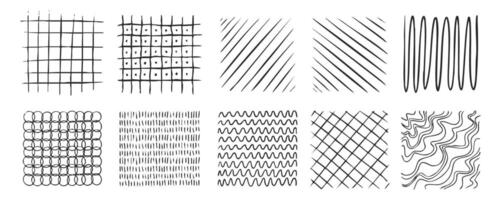 Set of hand drawn scribbles and patterns, ink decorations, ornaments and hatches, freehand drawings. graphic design elements. vector