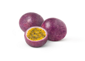 Passion fruit and a half isolated. Maracuya fruits and a cut in half with shadows png