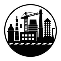 a black and white image of a city skyline with a crane vector