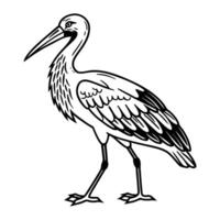 a black and white drawing of a stork vector