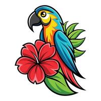 tropical parrot with hibiscus flower. vector