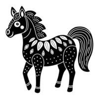 a black and white horse with a flower on its head vector