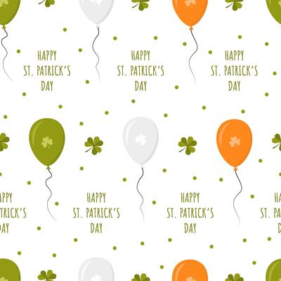 St. Patrick day seamless pattern with balloons. Cute festive background for irish holiday. illustration in flat cartoon style. Perfect for fabric, package paper, wallpaper, greeting cards