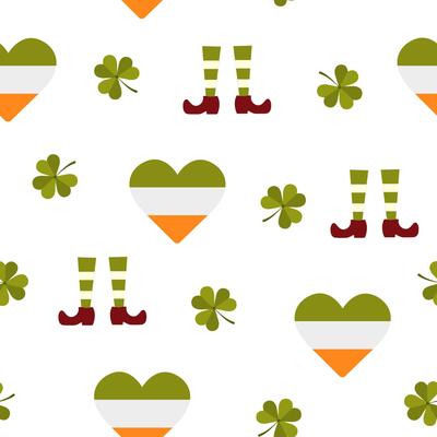 St. Patrick day seamless pattern with heart. Cute festive background for irish holiday. illustration in flat cartoon style. Perfect for fabric, package paper, wallpaper, greeting cards