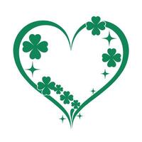 Green Heart Outline with Shamrock Clovers and Sparkles Illustration for St. Patrick's Day and Luck Designs vector