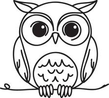 Cute Owl Standing on Branch Line Art. vector