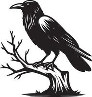 Crow on Standing Branches Illustration. vector
