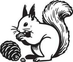 Squirrel Gnawing Pinecone Hand Drawn Sketch. vector