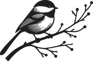 Chickadee Standing on Branches Illustration. vector