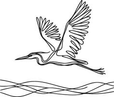 Heron Flying Line Art. vector