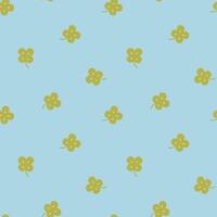 seamless minimal four leaf clover repeat pattern in blue background vector