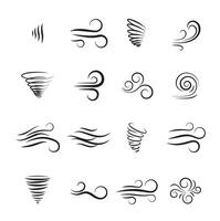 A Wind icon set. Winds icons set. Wind air movement for weather and forecast symbol. Contains sign of storm, tornado, and breeze. Design graphic in outline style illustration vector
