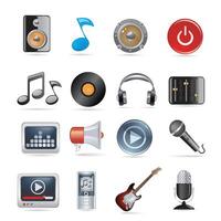 The new Dj icons set with microphone vinyl disk mixer loudspeaker isolated vector