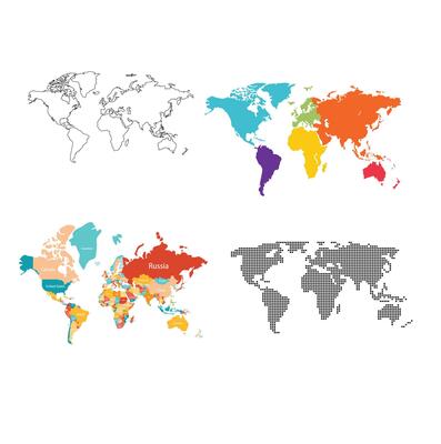 A Colored world map. Political maps, colourful world countries and country names. Geography politics map, world land atlas or planet cartography