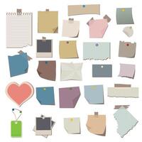 A new Paper notes, stickers, sticky sheets and tape. Cartoon torn sheets of paper from a notebook. Office notepads and information boards concept. vector