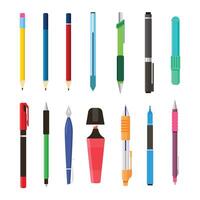 pen and sharpener, plastic ruler, paper and binder clips with pencil shavings and gr A Stationery realistic design of school and office supplies design. 3d pencils, eraser, marker aphite vector